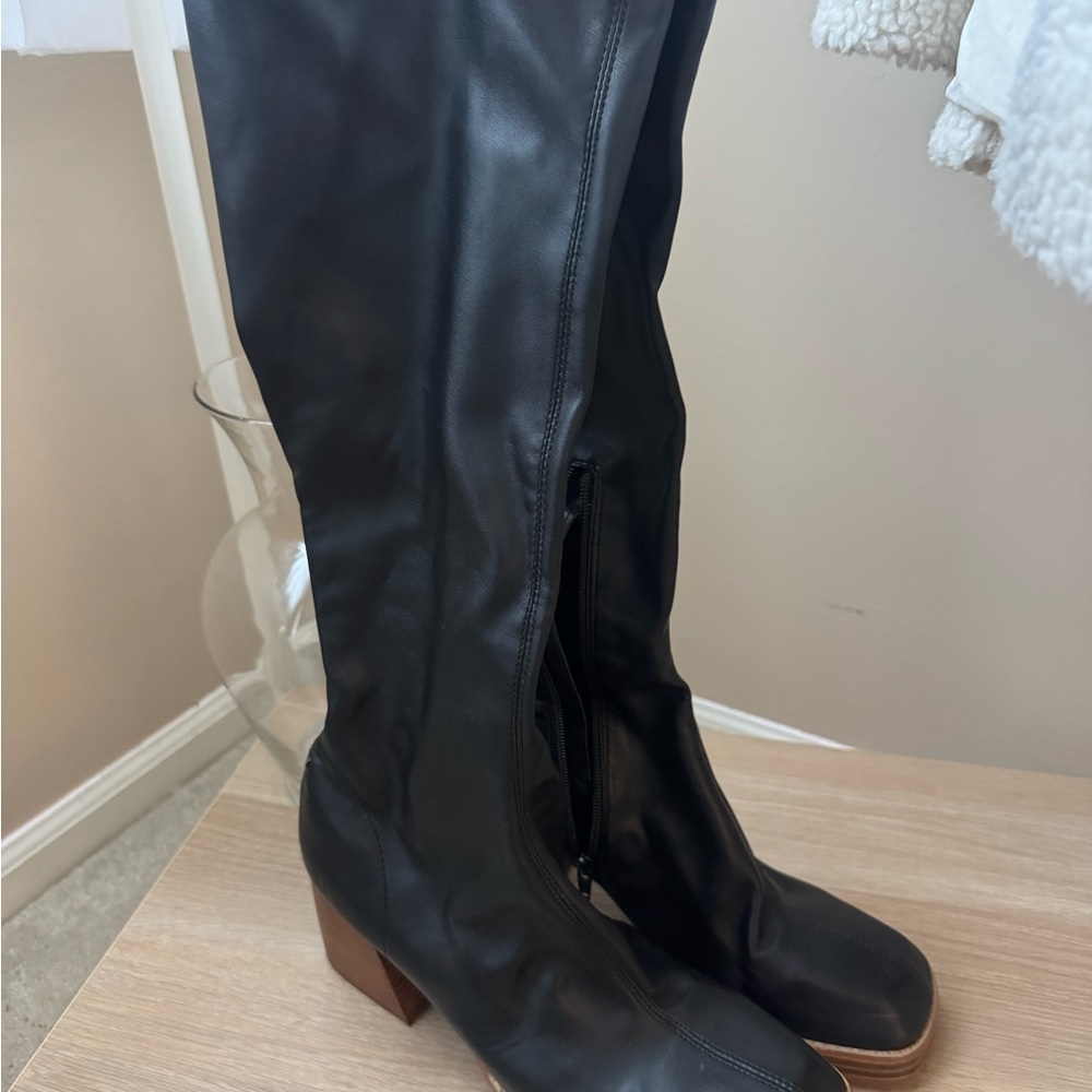 Black Leather Knee-High Boots